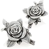 com-four® 2X Grabdekoration Rose - Gedenkstein der Hoffnung und Reinheit - wetterfester Grabschmuck...