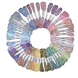 IBOPUXIU Stickgarn Set 50 Farben, je 8 Meter Pastellfarben – Ideal für Kreuzstich, Sticken,...