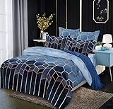 Luofanfei Gestreifte Bettwäsche 135x200cm 2teilig Blau Geometrisch Bettbezug Set Microfaser...
