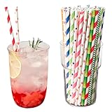 Dreamil 100 Stück Papierstrohhalme, 19,7cm Bunt Gestreifte Papiertrinkhalme, Biologisch Abbaubare...