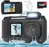 MOREXIMI 33FT Unterwasserkamera 4K wasserdichte Kamera, 65MP Autofokus Selfie Dual-Screen...