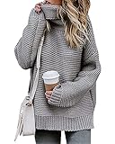 Imuedaen Pullover Damen Elegant Rollkragenpullover Langarm Strickpullover Lässiges Stricken Pulli...