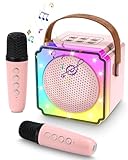 Karaoke Maschine Kinder mit 2 Karaoke Mikrofon Kinder, tragbare Karaoke-Maschine mit LED-Licht und...