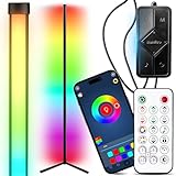 Retoo LED RGB Stehlampe 140 cm für Wohnzimmer - APP-gesteuerte Eckleuchte mit Fernbedienung, 10W...
