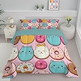 DLERFLOVR Steppdecke Katzengesicht-Donuts Wende Bettdecke Cartoon-Stil Ganzjahresdecke Atmungsaktive...