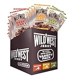 Wild West Beef Jerky, Mix Box 25g, 16er Pack mit 6x Original, 6x Honey BBQ, 4x Jalapeno,...