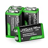 HiQuick 9V Akku, 9V Block Batterien, 280mAh NI-MH Wiederaufladbare Batterie, 1200 Ladezyklen, 4...