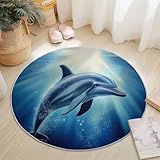 Waschbare Runde Teppiche 60 cm, Traum Unterwasser Delfin Muster Rutschfester Runder Rugs für das...