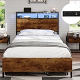 DICTAC Bett 90x200cm mit LED Beleuchtung, Metallbett mit Steckdose und USB-Ladefunktion, Bettgestell...