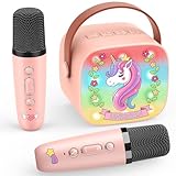 Dislocati Karaoke Maschine mit 2 Bluetooth Mikrofon Kinder, Einhorn Geschenk für Mädchen 3-12...