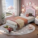 FEEOHOME Kinderbett 90 x 200 cm, für Kinder mit Aufbewahrungsschublade, Prinzessinnenbett mit...