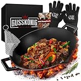 Gusskönig Gusseisen Wok Pfanne - 36 cm robuste Wokpfanne für Gasgrill, Herd, Ofen und Lagerfeuer -...