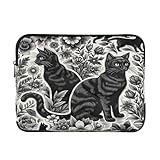 Schwarze Katzen-Laptop-Tasche für 2 Laptops, 33-35,6 cm (13 - 14 Zoll), tragbar, Schutz,...