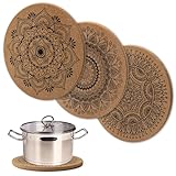 ZMDMAH 2 Stück Topfuntersetzer aus Kork mit schönen Mustern 19cm Durchmesser Korkuntersetzer rund...