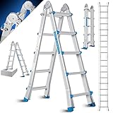 MASKO® Aluleiter Mehrzweckleiter 5,10m 4x5 Sprossen Teleskopleiter ✓ Multifunktionsleiter ✓...