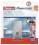 tesa Powerstrips Haken LARGE aus Metall - selbstklebender Badhaken, verstellbar, eckige Form - im...