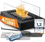 flammtal Bioethanol Tischkamin Square [Mit Dekosteinen] - Für Garten Terrasse Balkon Tisch Deko -...