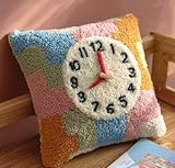 WallustrioaW Knüpfhaken Kissen Kits Für Kinder,Uhr 43X43Cm Diy Knüpfteppich Zum Selber...