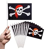 PHENO FLAGS Piratenflagge klein- 10 Stück - Piratenfahne 12,7 x 20,32 cm - 30cm Flaggenstab - 75 D...