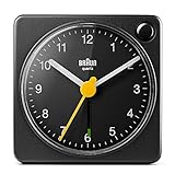 Braun Klassischer analoger Reisewecker mit Schlummerfunktion und Licht, kompakte Größe, ruhiges...