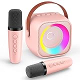 Karaoke Maschine mit 2 Mikrofonen, Mikrofon Kinder Geschenk Mädchen 3-10 Jahre, Drahtloses Mini...