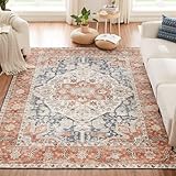 CHOSHOME Waschbarer Teppich Wohnzimmer 200x290CM Vintage Kurzflor Teppich Mit Orient Design Groß...