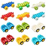 Pilikoll 12 Stück Fahrzeug Bausteine Set mit 6 Auto-Spielzeug, 6 Zuganhänger-Spielzeug...