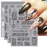 JMEOWIO 3D Nagelsticker Schwarz Weiß Blume Nail Art Sticker Selbstklebend Nagelaufkleber 5D...