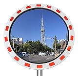 wetterfester Verkehrsspiegel rund 60 cm + 5 cm Reflektoren Konvexspiegel Sicherheitsspiegel...