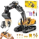 Charmofun 3-in-1 Ferngesteuerter Bagger, 2,4GHz RC Bagger Spielzeug mit DREI Metallköpfen, 680°...