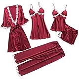 SKTIISN Satin Pyjama Damen kurz Set sexy Hosen mädchen kuschelig Pyjama-Sets Pyjama Damen Satin...