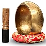 Klangschale, 8cm Messing Klangschale Klein, Singing Bowl Aus Tibet Mit Klangschale, Holzstab,...