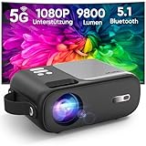 Mini Beamer, 5G WiFi Bluetooth Beamer Full HD 1080P Unterstützt, HORLAT Beamer klein 9800 Lumen...