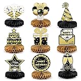 9 Pcs Geburtstag Bienenwaben Deko Papier Schwarz Gold Happy Birthday Tisch Ornamente Papier...