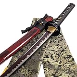 TSIAO CHIH Full Tang Handgefertigtes Japanisches SamuraiSchwert Hamon geschmiedetes gefaltetes rotes...