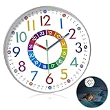 RANJIMA Kinder Wanduhr Ohne Tickgeräusche, 30CM Lernuhr Kinder Uhr Kinderzimmer Batteriebetrieben...