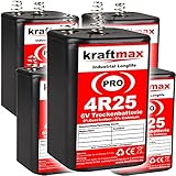 kraftmax 5er Pack 4R25 PRO - 6V Hochleistungs- Industrial Longlife Blockbatterie - 6 Volt Batterie...