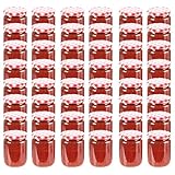 HaoChrymec Marmeladengläser 48 Stk. 230 ml, Mit Rot-Weißem Deckel, Aus Glas, Einmachgläser für...