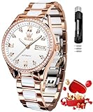 OLEVS Automatikuhr für Damen, selbstaufziehend, Diamant-Armbanduhr, luxuriöses Kleid, Roségold,...