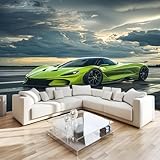 Grün 3D Fototapete Vlies Auto Grüner Sportwagen Moderne Wanddekoration 3D Effekt, Für...