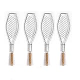 Angelgrill-Set - Tragbarer Edelstahl-Grillkorb mit Holzgriff, Fischhalter und Zange für Fleisch und...