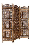 Orientalischer Paravent Raumteiler aus Holz Abhinava 150 x 180cm hoch in Braun | Indischer Trennwand...