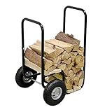 TP Kaminholzwagen 57×55×101cm / schwarzer Brennholz-Wagen & Regal aus Stahl mit 2 Luftreifen mit...