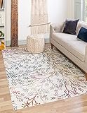 Unique Loom Blossom Collection Moderner Teppich, Blumenmuster, Elfenbein/Blau, 2,7 m x 3,6 m