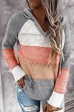 CHOUX Neuer Herbst Winter Patchwork Kapuzenpullover für Frauen Langarm V-Ausschnitt Slim Pullover...