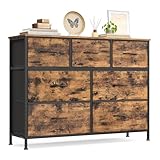 SONGMICS Kommode, Schrank, 7 Stoffschubladen, Aufbewahrungsschrank, Stahl, MDF, Vliesstoff, für...