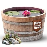 Temesso Holzfass, gebrauchtes Weinfass halbiert aus Eichen-Holz Fass als Pflanzkübel oder Miniteich...