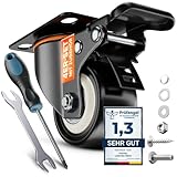 PEARWAY™ Premium Lenkrollen 50mm mit Bremse [4x gesamt 320kg] inkl. Montagezubehör I Robuste...