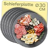 Praknu Schieferplatte Rund 30 cm - 6er Set - Zum Servieren und als Deko - Echter Naturschiefer -...