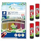 STAEDTLER Noris colour Buntstifte Set inklusive 4 Pritt Klebestifte, bruchfest, ergonomische...